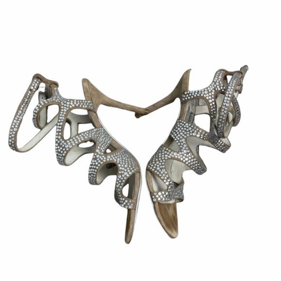 MICHAEL Michael Kors Jeweled Bling Strappy Brown Suede Slingback Stiletto Size6M - Picture 6 of 11